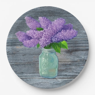 Lovely Lilacs  In Rustic Mason Jar Paper Plate