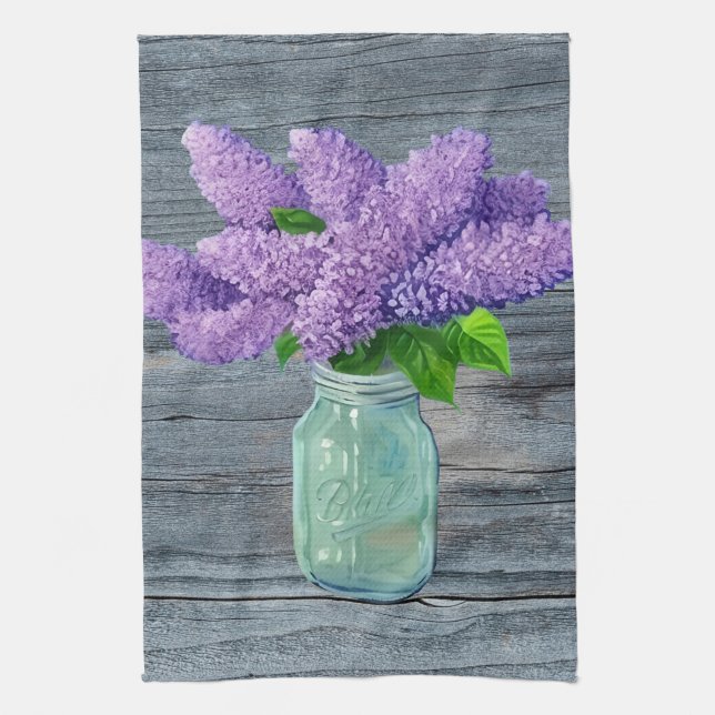 Lovely Lilacs  In Rustic Mason Jar Tea Towel (Vertical)