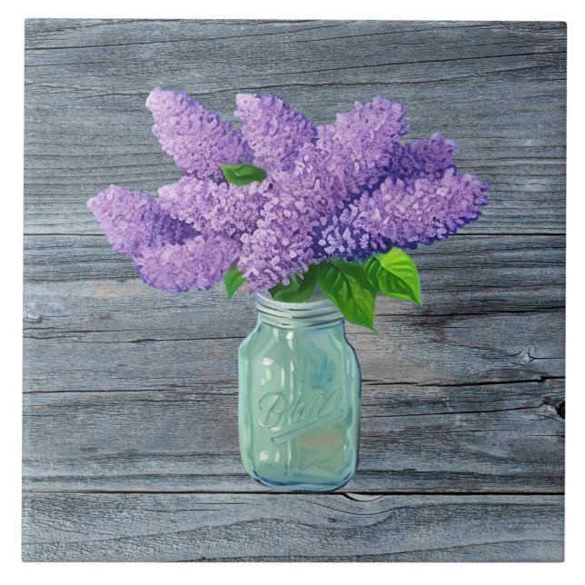 Lovely Lilacs  In Rustic Mason Jar Tile (Front)