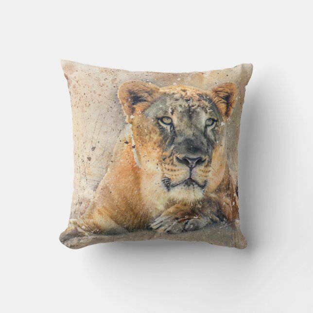 Lovely Lioness Photography Modern Watercolor Cushion (Front)