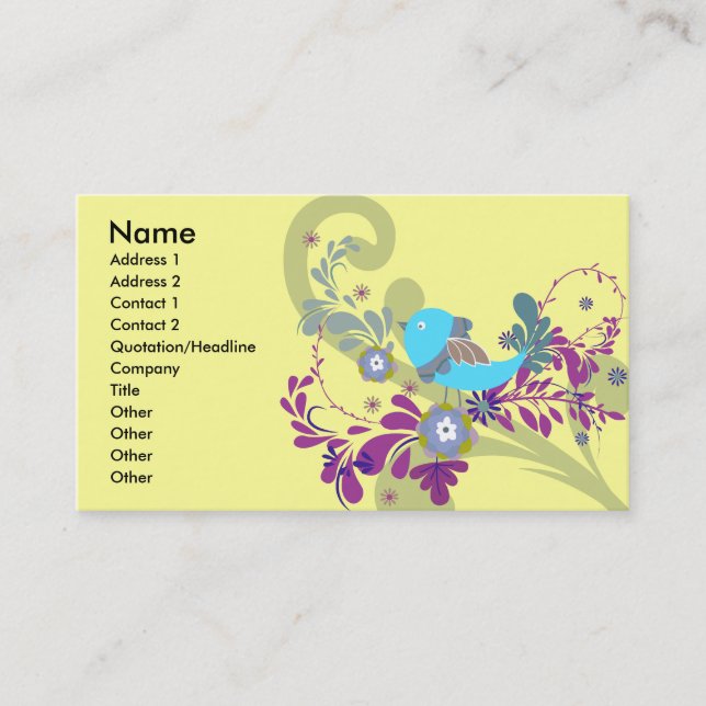 lovely little blue bird vector business card (Front)