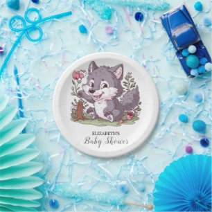 Lovely Little Wolf Baby Shower Paper Plate