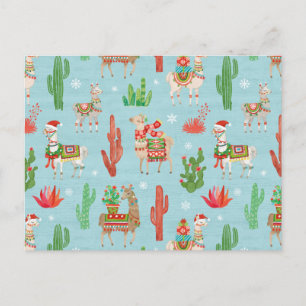 Lovely Llamas Christmas Light Teal Pattern Postcard