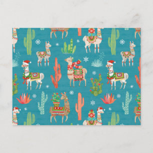Lovely Llamas Christmas Teal Pattern Postcard