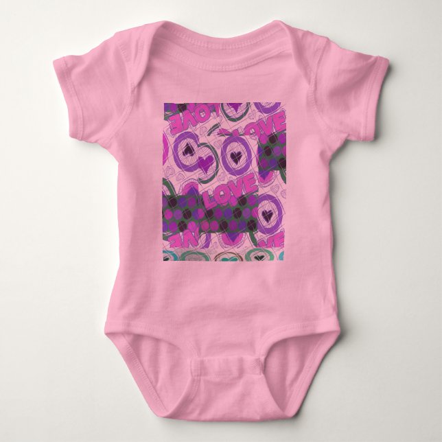 Lovely Love Heart Motif Art Print Baby Bodysuit (Front)