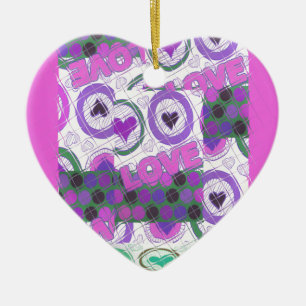 Lovely Love Heart Motif Art Print Ceramic Tree Decoration
