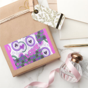 Lovely Love Heart Motif Art Print Rectangular Sticker
