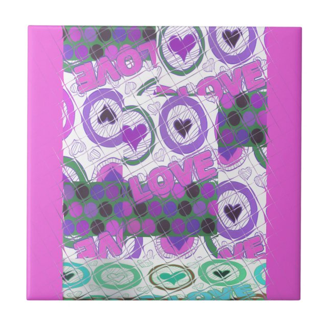 Lovely Love Heart Motif Art Print Tile (Front)