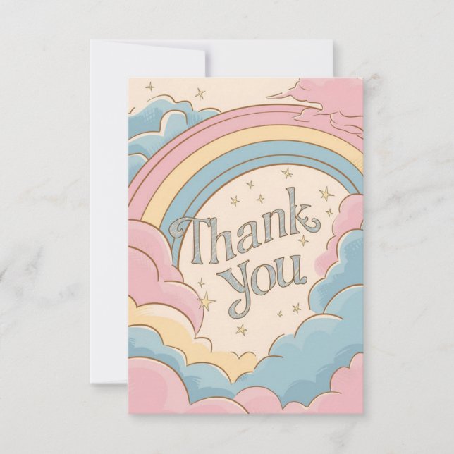 Lovely Magic Rainbow and Clouds  Thank You Card (Front)