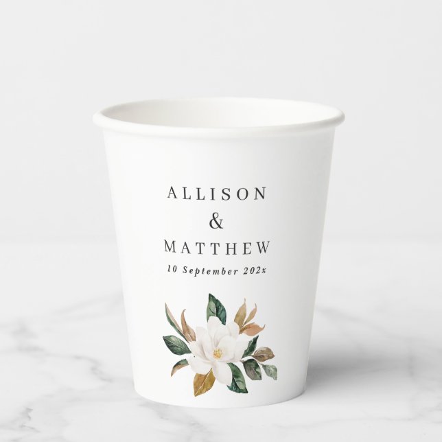 Lovely magnolia floral wedding  paper cups (Front)