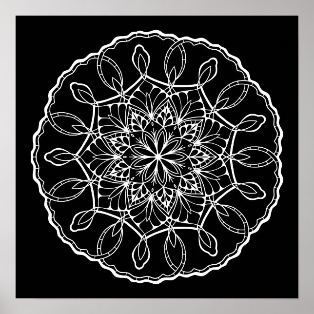 Lovely Mandala Black Background Colouring Poster (Front)