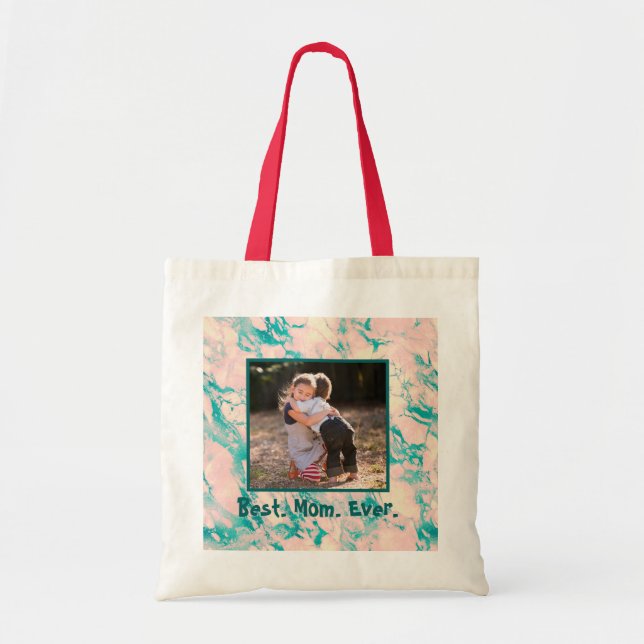 Lovely Marble Best Mom Ever Pink and Blue Tote Bag (Front)
