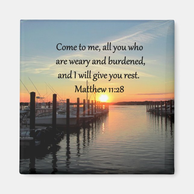 LOVELY MATTHEW 11:28 SUNSET SCRIPTURE MAGNET (Front)
