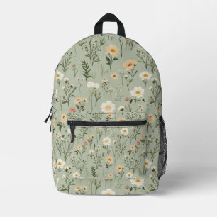 Lovely Meadow Flowers on Green Printed Backpack
