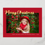 lovely merry christmas greeting card<br><div class="desc">real gold foil lettering design. Feel free to personalise the holiday image photo and text.</div>
