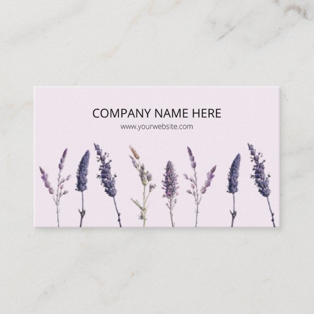 Lovely Modern Business Cards With Lavender Floral (Front)