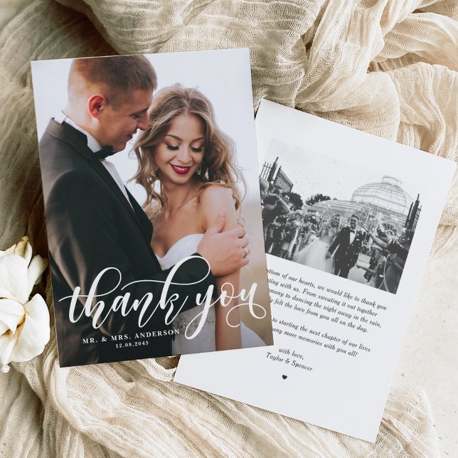 Lovely Modern Calligraphy Wedding Photo Thank You (Creator Uploaded)