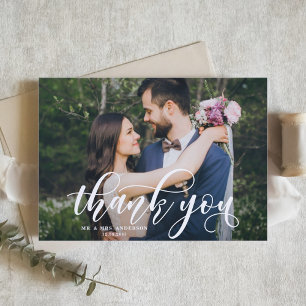 Lovely Modern Calligraphy Wedding Photo Thank You Card