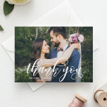 Lovely Modern Calligraphy Wedding Photo Thank You Postcard<br><div class="desc">The perfect card to thank your guests for being a part of your wedding day. This customisable thank you postcard features white modern calligraphy overlay. This design is also available in other cards.</div>