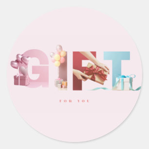 Lovely Modern Pink GIFT Text Masking Typography Classic Round Sticker