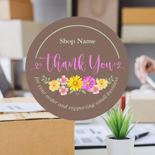 Lovely Modern Script Watercolor Floral Thank You Classic Round Sticker