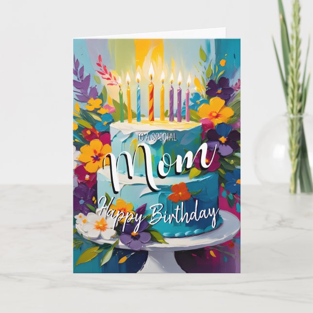 Lovely Mom Happy Birthday Cake Card | Sweet Birthd (Front)
