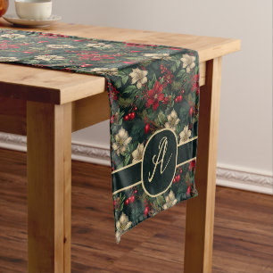 Lovely monogram Christmas chinoiserie floral Medium Table Runner