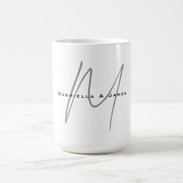 Lovely Monogrammed Black White Grey Calligraphy Coffee Mug (Center)