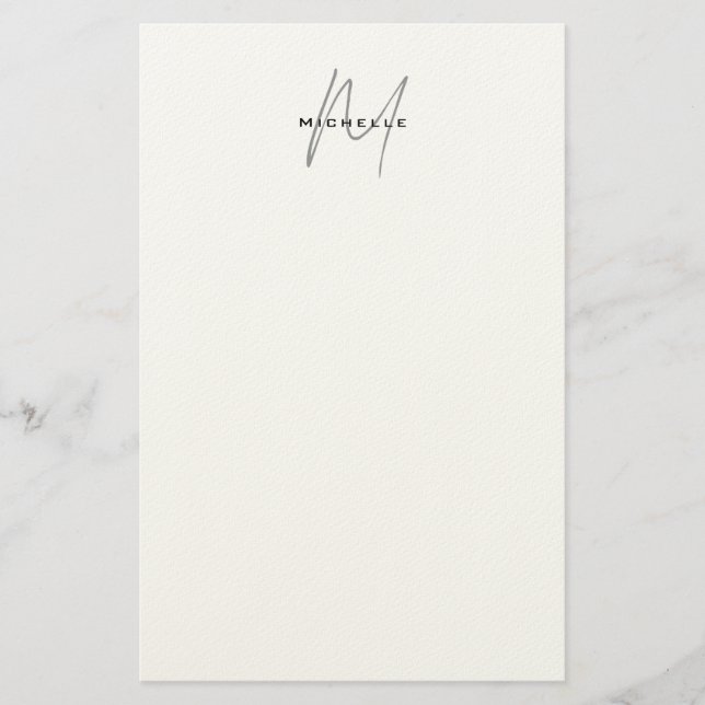 Lovely Monogrammed Black White Grey Calligraphy Stationery (Front)
