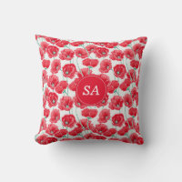 Lovely Monogrammed Red Poppies Floral White