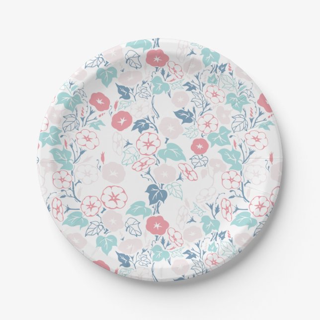 Lovely Morning Glory Illustration Paper Plate (Front)