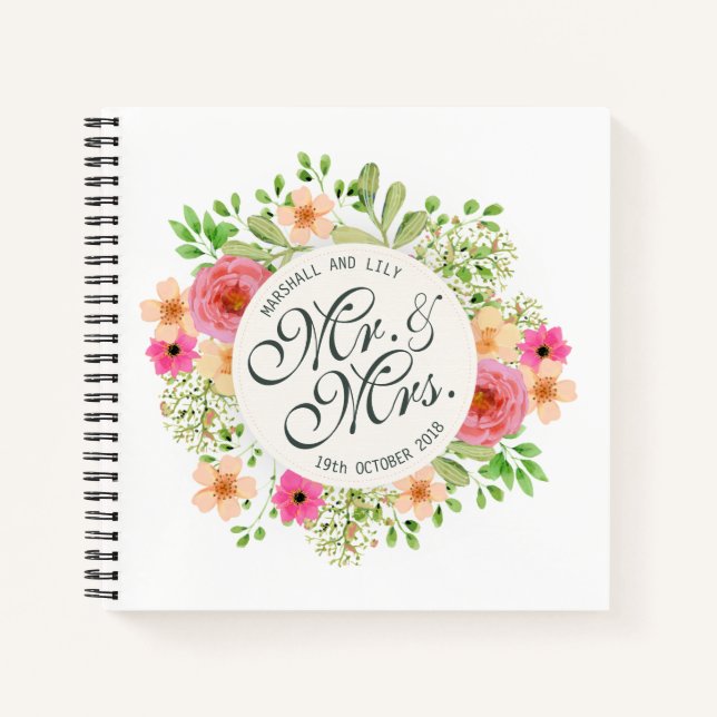 Lovely Mr. and Mrs. Floral Wedding Guestbook Notebook (Front)