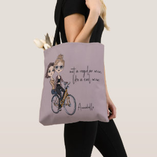 Lovely Mum/Daughter on Bicycle Drawing ‘Cool Mum’ Tote Bag