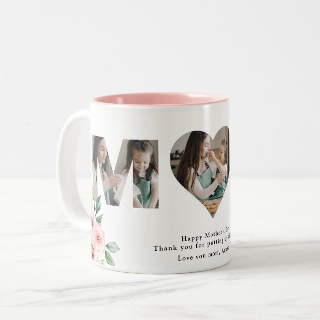 Lovely Mum Quote Blush Floral 3 Custom Photo Mug (Front Left)