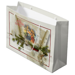 Lovely nativity collage custom holiday  large gift bag