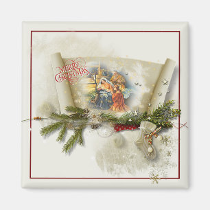 Lovely nativity collage custom holiday magnet