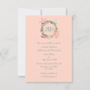 Lovely Nautical Wedding Announcements in Coral 