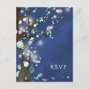 Lovely Night in Blue Wedding RSVP Invitation Postcard