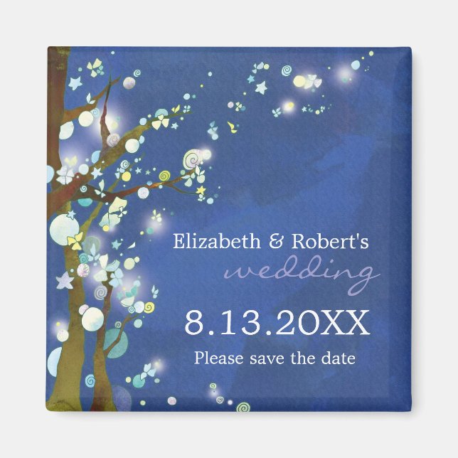 Lovely Night in Blue Winter Wedding Save the Date Magnet (Front)