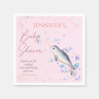 Lovely ocean baby Narwhal bubbles Baby Shower Napkin