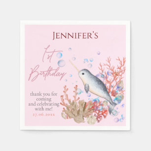 Lovely ocean baby Narwhal seashells Birthday Party Napkin
