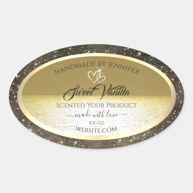 Lovely Ocean Gold and Beige Coloured Product Label (Front)