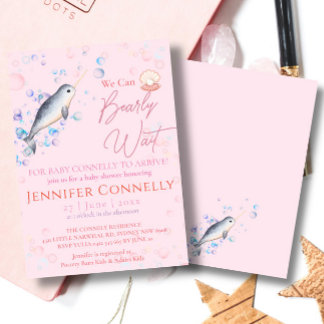 Lovely ocean Narwhal seashells bubbles Baby Shower Invitation