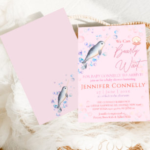 Lovely ocean Narwhal seashells bubbles Baby Shower Invitation