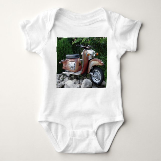 Lovely Old Scooter Baby Jersey Bodysuit, White Bodysuit (Front)