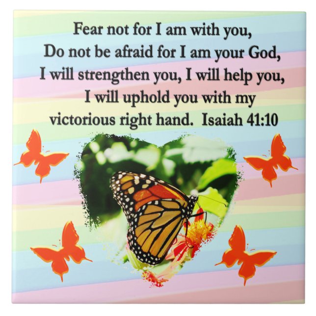 LOVELY ORANGE BUTTERFLY ISAIAH 41:10 DESIGN TILE (Front)