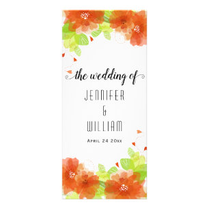 Lovely orange flowers calligraphy wedding program rack card
