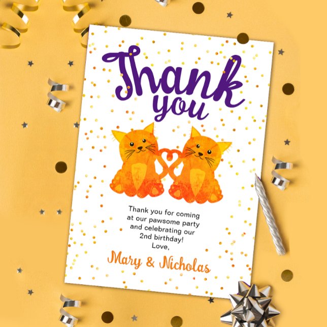 Lovely Orange Twin Kitten Confetti Party Thank You (Creator Uploaded)