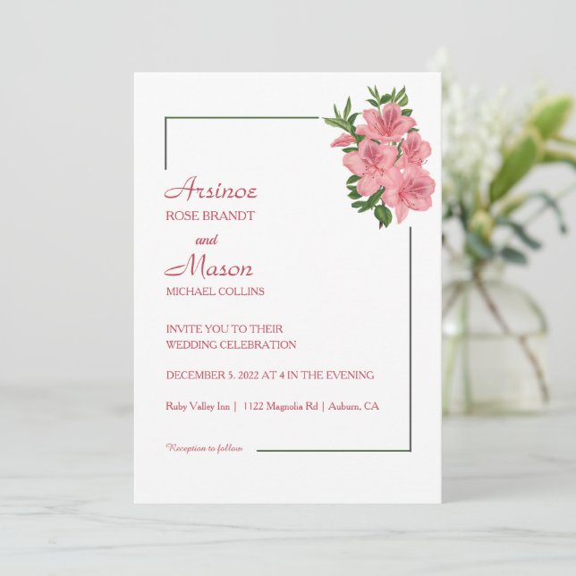 Lovely Painted Hibiscus Wedding  Invitation (Standing Front)