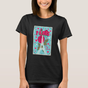 Lovely Paris France Eiffel Tower With Roses Illust T-Shirt